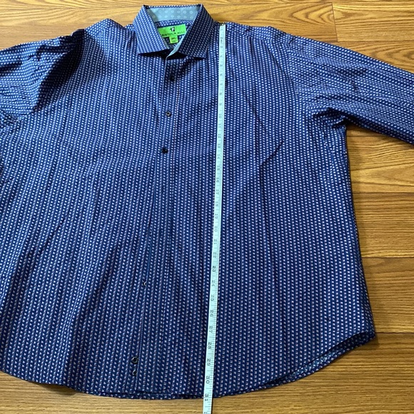 Bristor & Bull men’s blue geometric print 💯cotton button down shirt L/s 2XL 🌞 - Picture 13 of 15